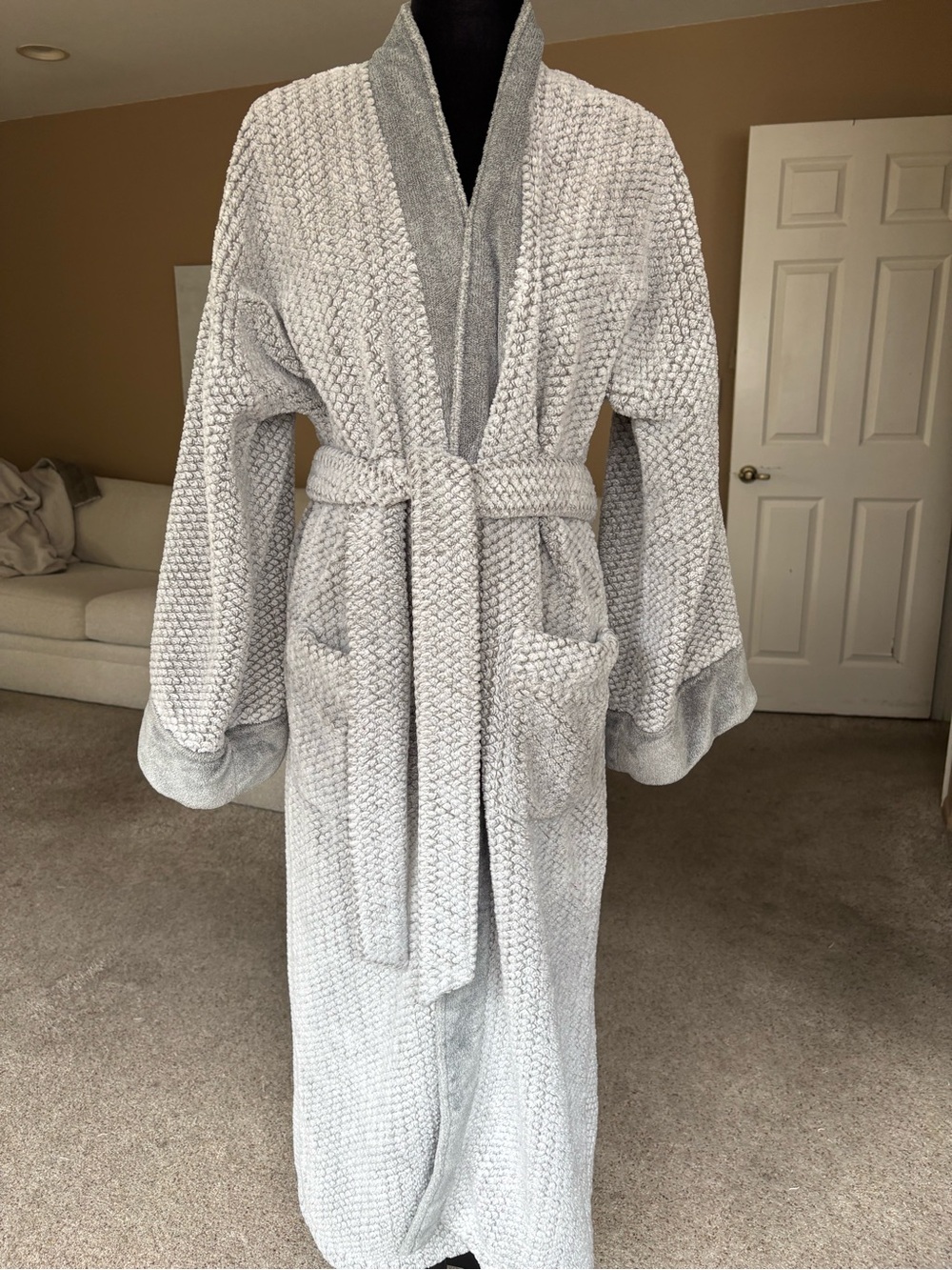 Women's Keiki Co. Plush Long Robe Coat - Light Gray size S/M